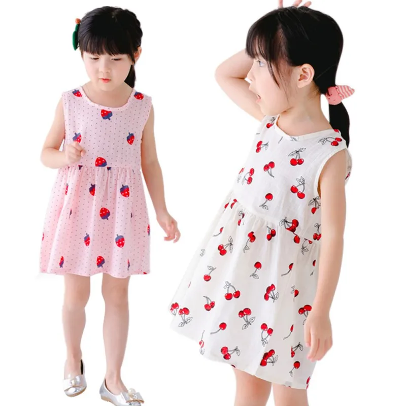 

Summer Children Baby Girls Fruit Printed Princess Style Sleeveless Birthday Party Clothing Dress