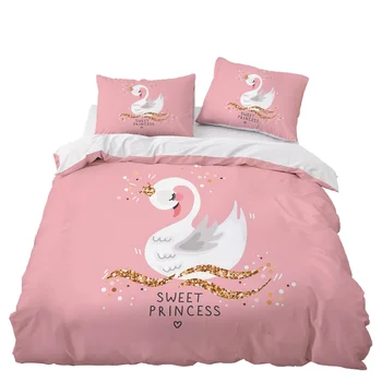 

Cartoon Swan Pink Bedding Set Bedroom Decor Bedspread Girls Gift Microfiber Hypoallergenic Zipper 1PC Duvet Cover Pillowcase