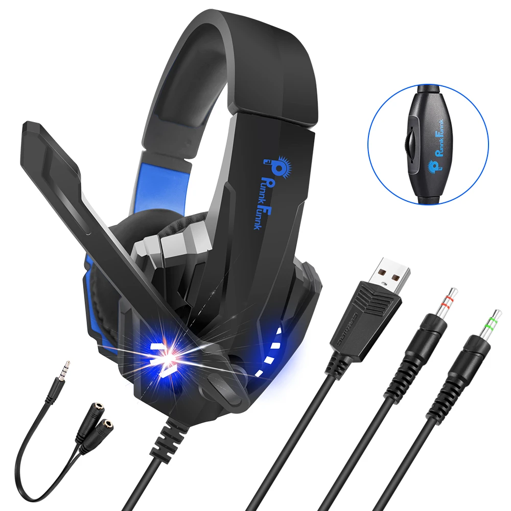 De Juego profesional de luz Led bajo estéreo auriculares de reducción de ruido de micrófono jugador auriculares para PS4 PS5 Xbox computadora portátil PC con conexión de cable de auriculares