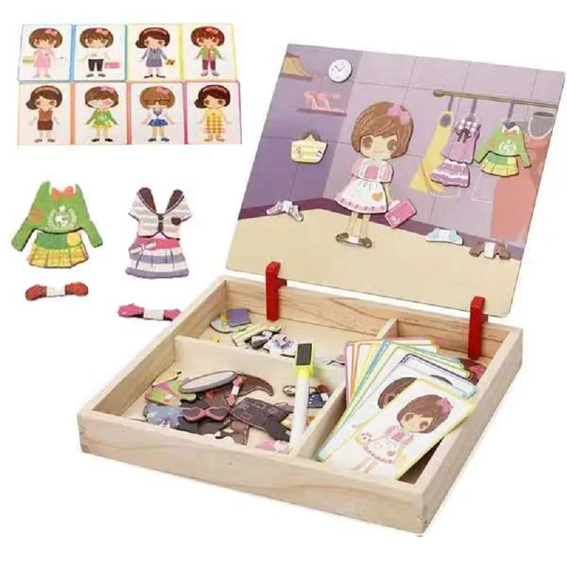 Магнитные забавные головоломки для детей деревянные головоломки доска коробка штук игры Мультяшные развивающие Рисование детские игрушки для девочек мальчиков