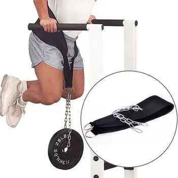 

Pull up belt with heavy chain impregnated belt double D ring 36 inch steel chain home fitness equipment belt