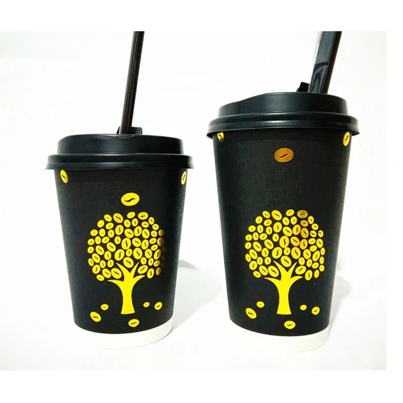 cup and black lid 50 шт. высокое качество одноразовая бумажная чашка 400 мл 500 мл молоко чай кофе соевый холодный горячий напиток на вынос упаковка чашки с крышками - Цвет: cup and black lid