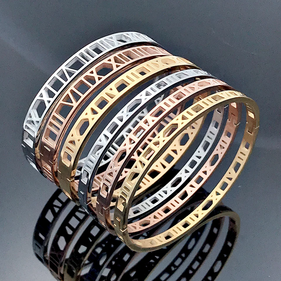 Delicate Hollow Roman Numeral Bracelets & Bangles Titanium Steel Bangle Fine Jewelry For Women Jewelry Pulseiras Top Quality 2