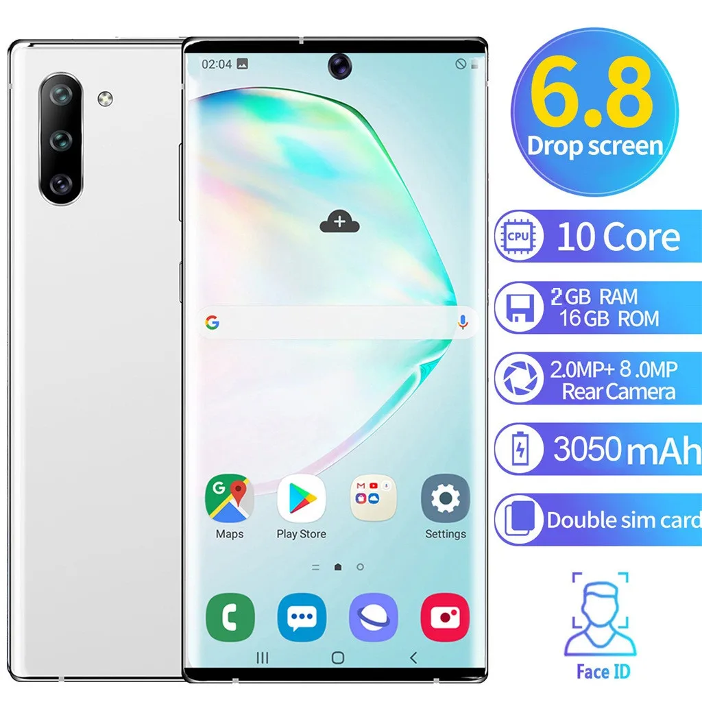 Смартфон Note 10 ядер 6 8 дюйма HD экран Android 9 1 2 Гб + 16 ГБ GPS звонки 3G смартфон смартфоны