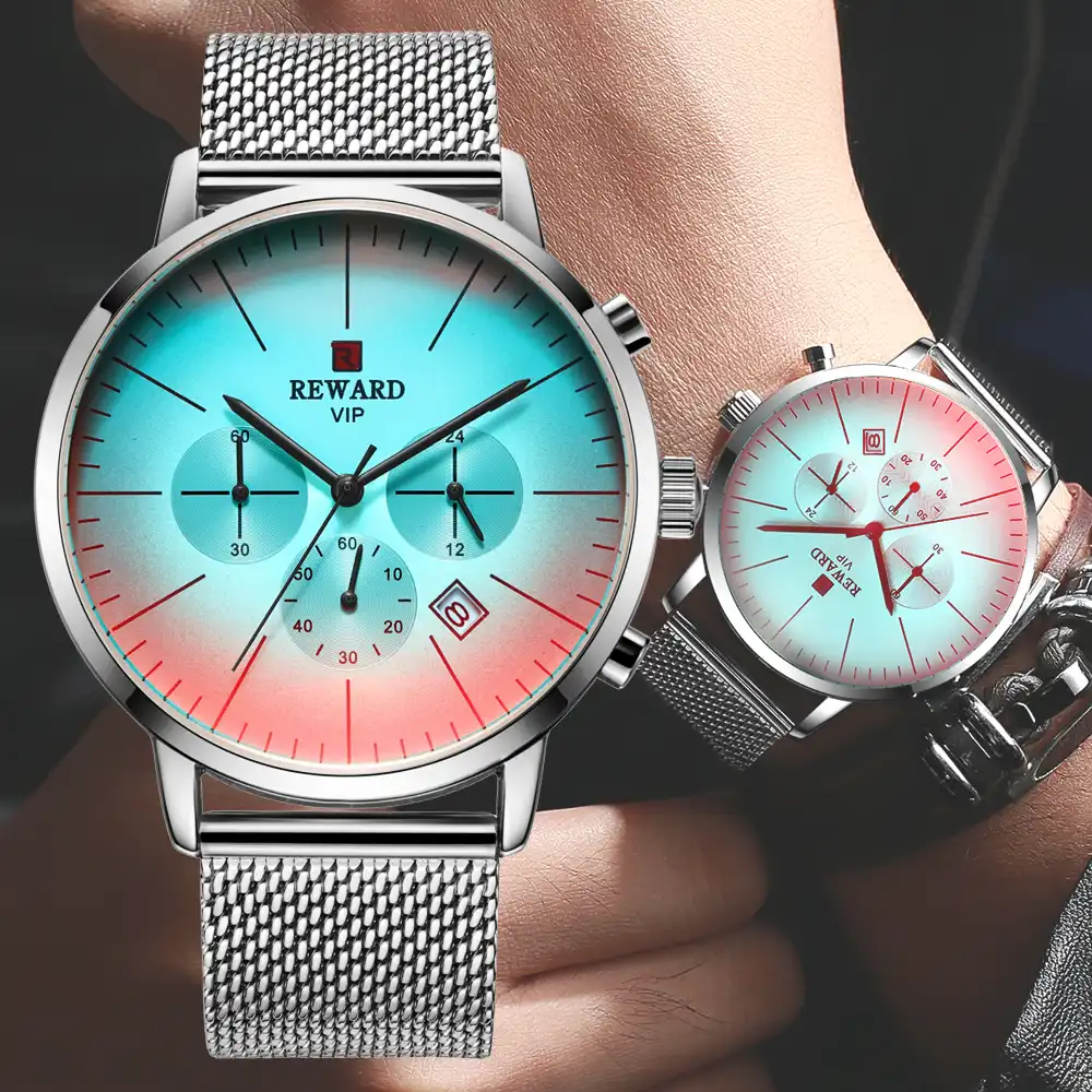 2021 Yeni Renkli Cam Moda Erkek Saatler Odul En Luks Marka Chronograph Erkek Gumus Paslanmaz Celik Kol Saati Kuvars Saatler Aliexpress