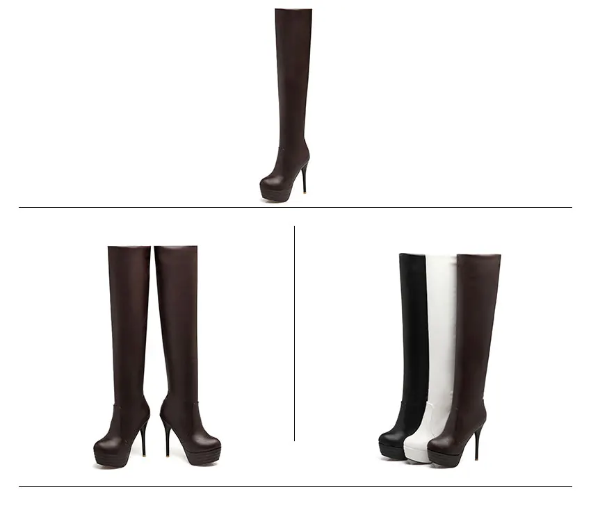 WETKISS/осенне-зимняя обувь на платформе, большие размеры 34-46 ботфорты на тонком высоком каблуке 13 см с круглым носком высокие сапоги до бедра женские
