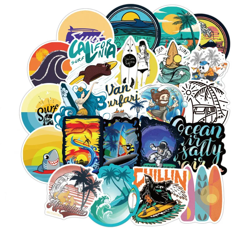 

100PCS Outdoor Surfing Stickers Summer Sports Tropical Beach Surfing Waterproof Stickers To DIY Surfboard Car Skateboard Sticker