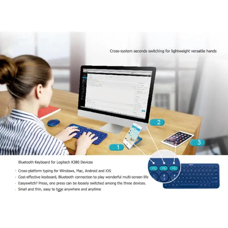 Многофункциональная bluetooth-клавиатура logitech K380, ультра тонкая мини Бесшумная клавиатура для MacOS, Windows, Android, iOS, ПК, ноутбука, планшета, телефона