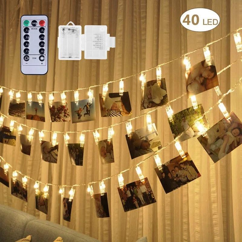 

6m 40 LED Waterproof IR Remote Control 8 Functions LED Photo Clip Remote String Light for Christmas Wedding Home Fairy Light