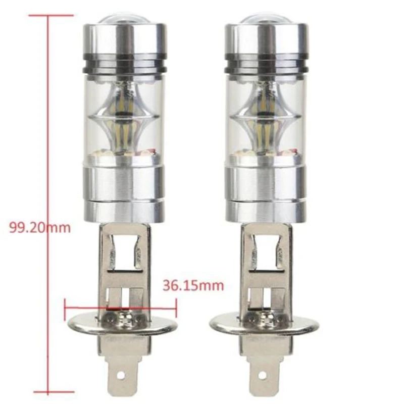 2 шт H1 100W Светодиодный фонарь для автомобиля, противотуманные фары, фары для вождения, белый свет, DC 12V