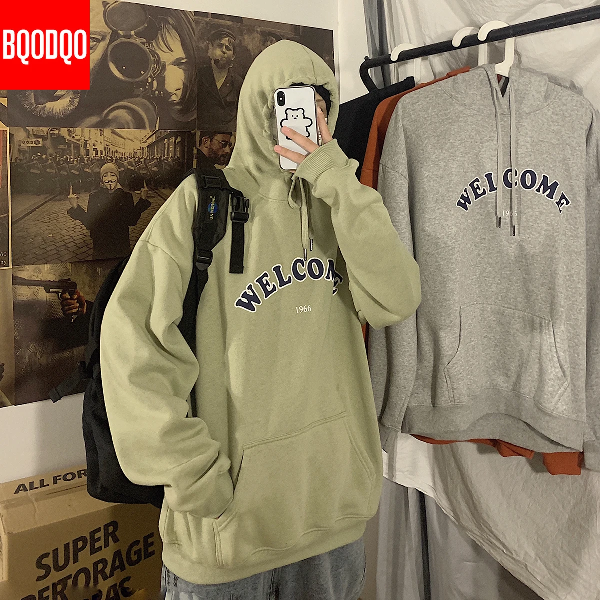 Harajuku флисовые толстовки с капюшоном мужские хип-хоп зимние уличные черные модные