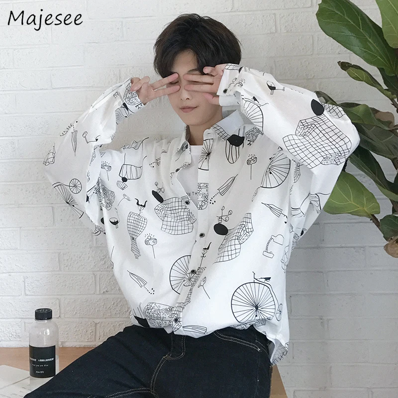 

Shirts Men Autumn Printing Shirt Long Sleeve High Quality Mens Clothing Korean Style Hot Sale Casual Clothes Harajuku Loose Chic