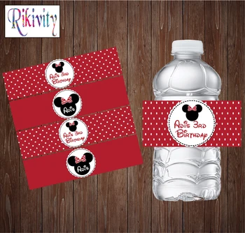 

20 pcs Custom Minnie Mouse Red Dot Water Bottle Labels Candy Bar wrapper Wine Stickers Baby shower Birthday party decoration