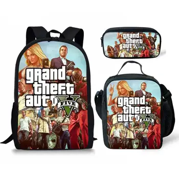 

Hot Style School Bag Set for Teenage Boys Children Game GTA 5 Print Kids Daily 3Pcs Backpack Students 17inch Mochilas