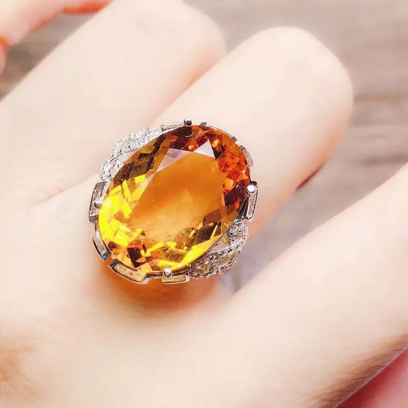 Натуральный настоящий цитрин кольцо Серебро 925 пробы 12*16 мм 9.5ct большой цветной камень ювелирные изделия# R99166