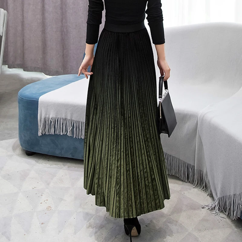Подиумная дизайнерская Осенняя коллекция, женская элегантная длинная юбка, красная/зеленая плиссированная юбка, Высококачественная уличная Женская юбка с высокой талией