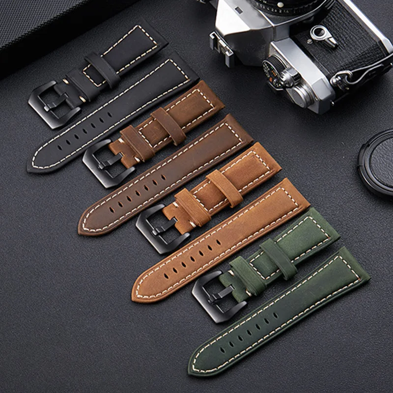New-Men-Watch-Accessories-Watch-Strap-Watchband-Vintage-Crazy-Horse-Leather-4-Color-Women-20mm-22mm