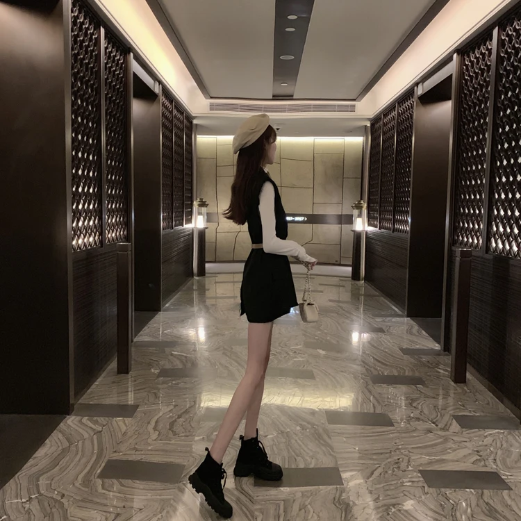 Photo Shoot Net Price Hong Kong Flavor Elegant Loose-Fit Slimming Mid-length Suit Waistcoat Coat+ Slim Fit Long Sleeve Base Shi