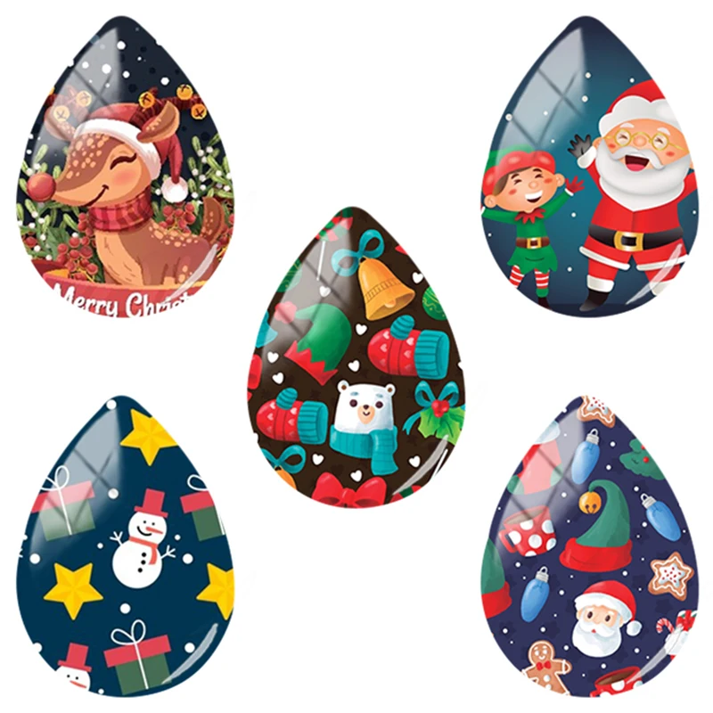 

TAFREE Cartoon children's necklace pendant Accessories 18x25mm Handmade Tear Drop Shape Glass Cabochon Christmas jewelry CM505