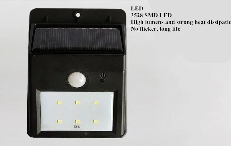 6LED Солнечный свет открытый Широкий угол освещения солнечный датчик движения огни беспроводной IP65 Водонепроницаемый для двора гаража палубы путь
