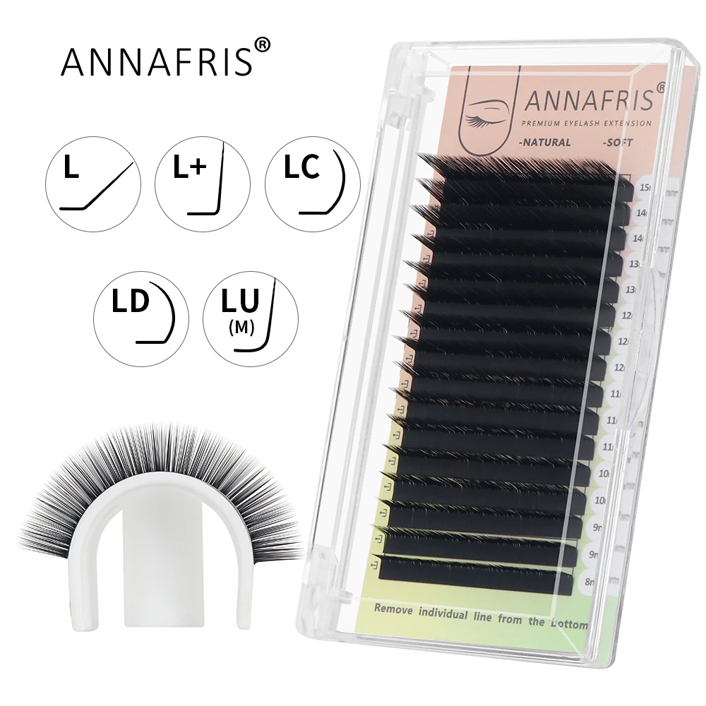 

ANNAFRIS L Curl Lash 8-15mm MIX Eyelash Extension Natural Soft Faux Mink Matt Black LC/L+/LD/L/LU(M) Makeup Lashes