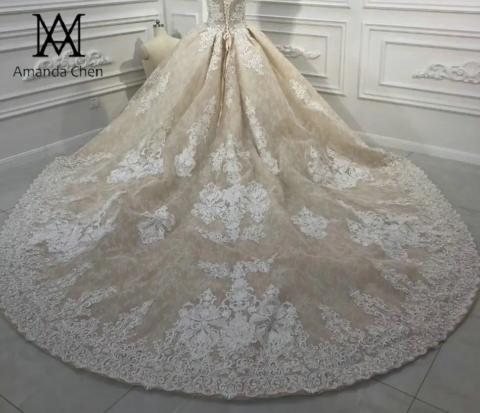 Robe de mariee sirene с открытыми плечами кружева аппликация свадебное платье цвета шампань люкс