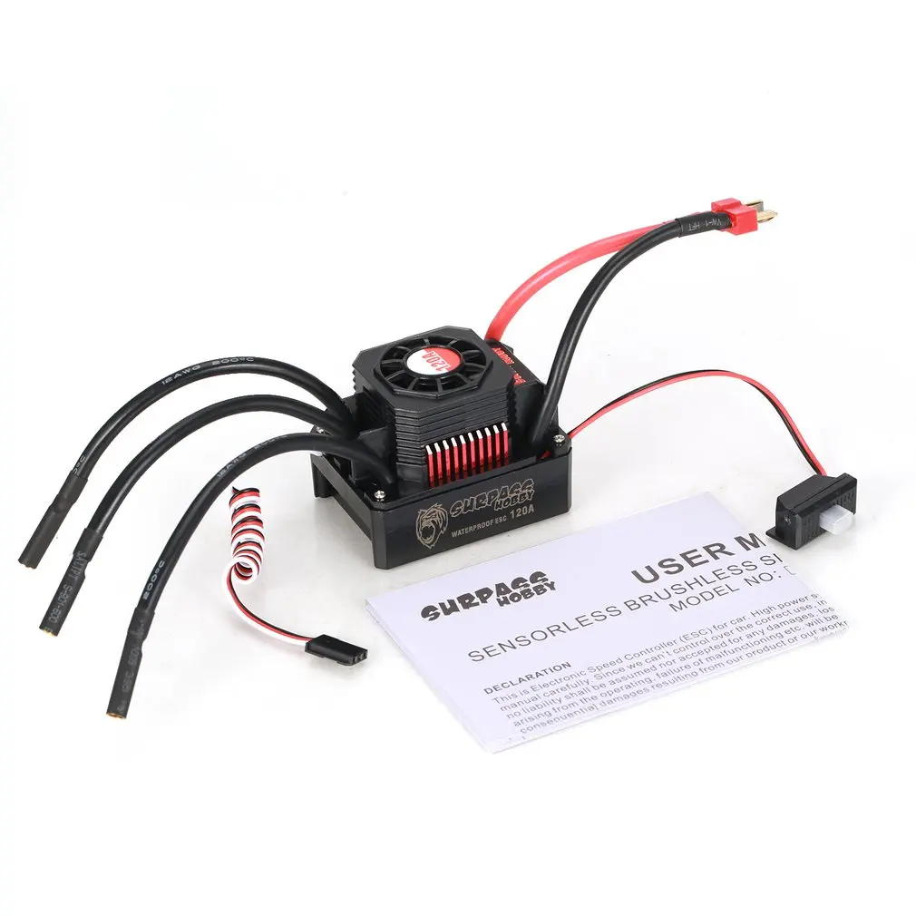 

SURPASSHOBBY KK 120A Waterproof Sensorless Brushless Speed Controler 2-4S 2-6S ESC for 1:8 1:10 RC Car Model Parts