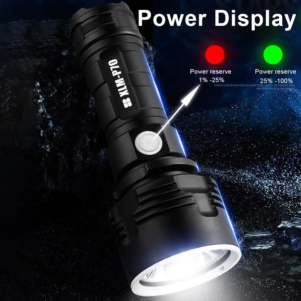 LED Flashlight L2 P70 Super Powerful Torch Tactical Rechargeable USB Waterproof Lamp Ultra Bright Lantern Camping