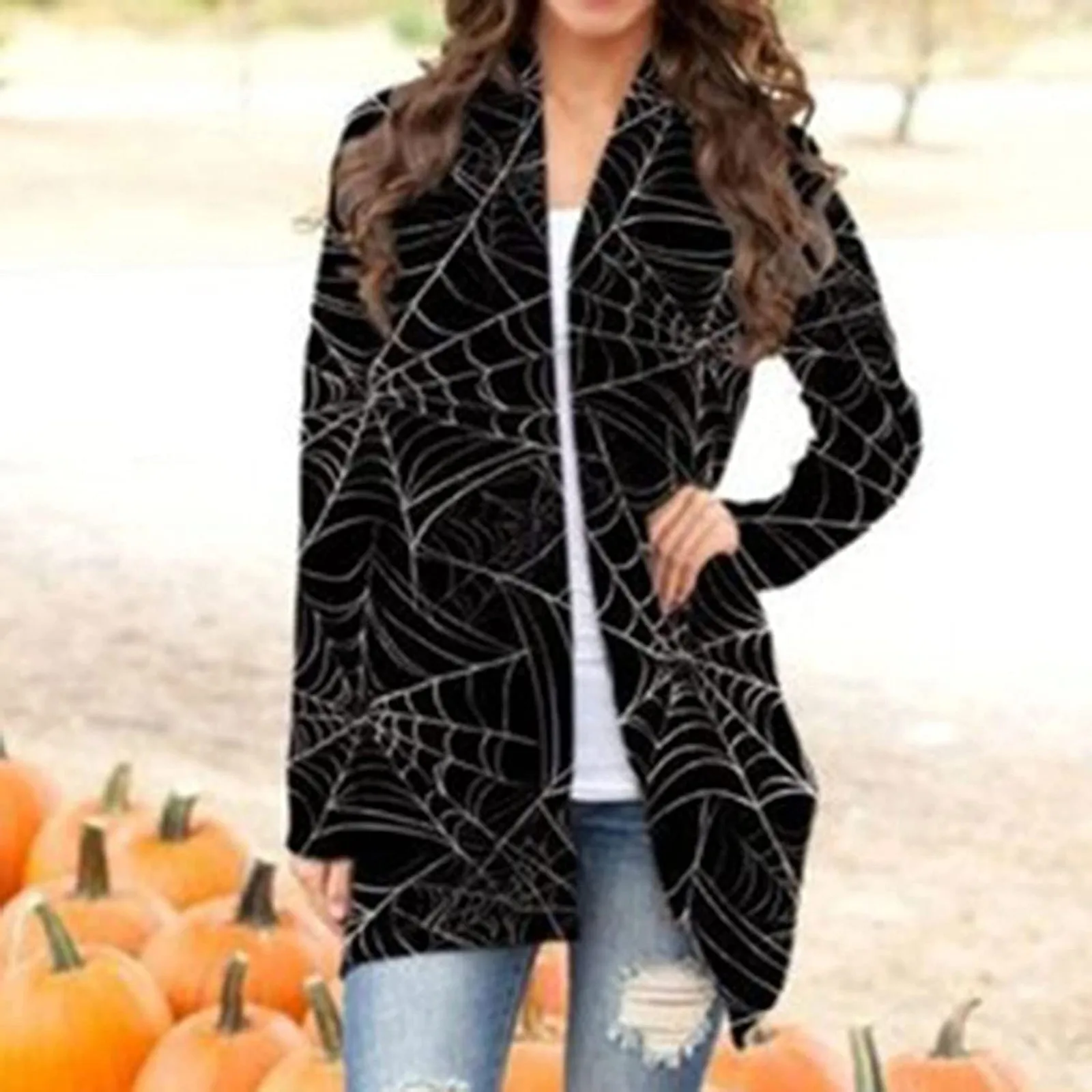 Women's Halloween Long Sleeve Cardigan Cardigan Spooky Pattern Top Coat New Women Autumn Fashion Basic Casual Open Stitch tops 2