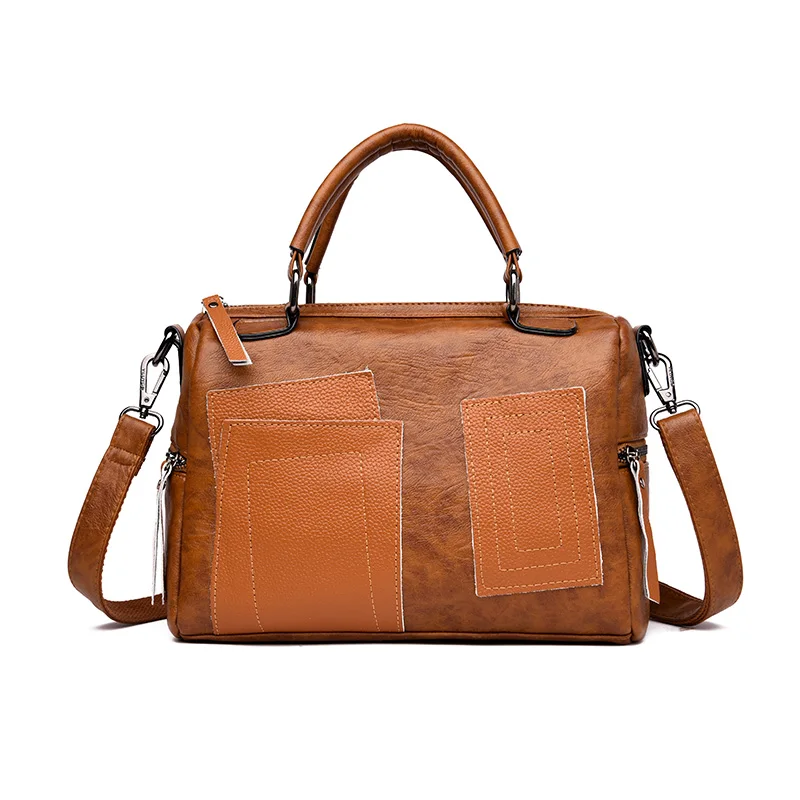 

New Patchwork Leather Boston Bag Crossbody Bags for Women 2019 Luxury Tote Handbags Women Bag Designer Big Capacity Shoulder Bag