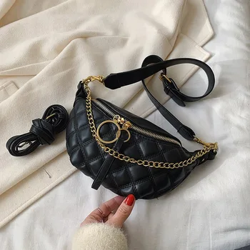 

New Small Solid Color Shoulder Messenger Bag Quality Leather Waist Bags for Women Ladies' Chest Crossbody Handbags Chain Bag