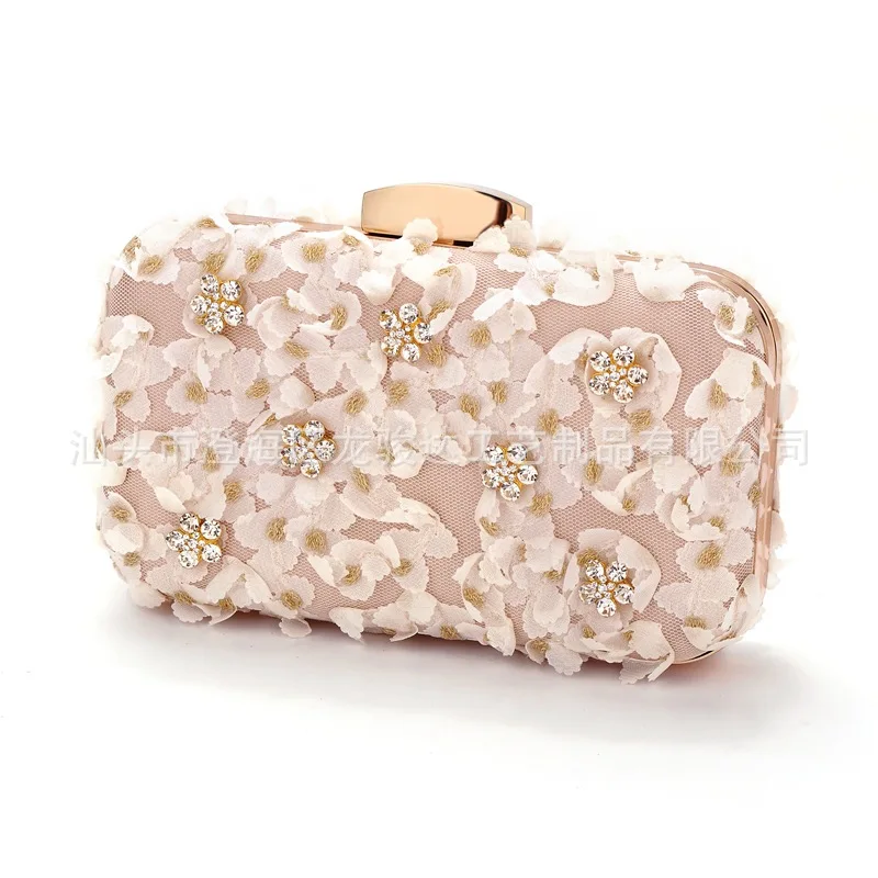 

Lace Dribbling Stereo Colored Cloth with Plum Blossom Diamond Clutch Marriage Shoulder Bag Oblique WOMEN'S Bag Top Grade Evening