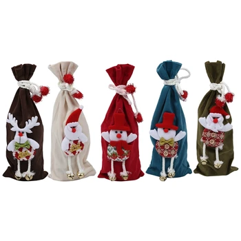 

6 Pcs Christmas Wine Bottle Covers Bell Santa Clause Doll Decor Snowman Deer Bottle Cover Kitchen Decor for Xmas Dinner Party De
