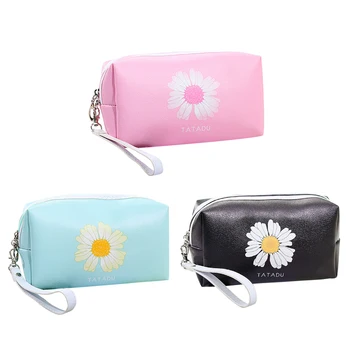 

PU Travel Cosmetic Bag Classic Texture Creative Design Chic Daisy Flower Wash Toiletry Pouch Make Up Zipper Organizer
