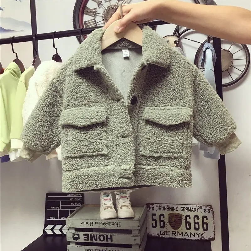 Children's lamb wool coat new children's autumn and winter fashion baby boy sweater thickened