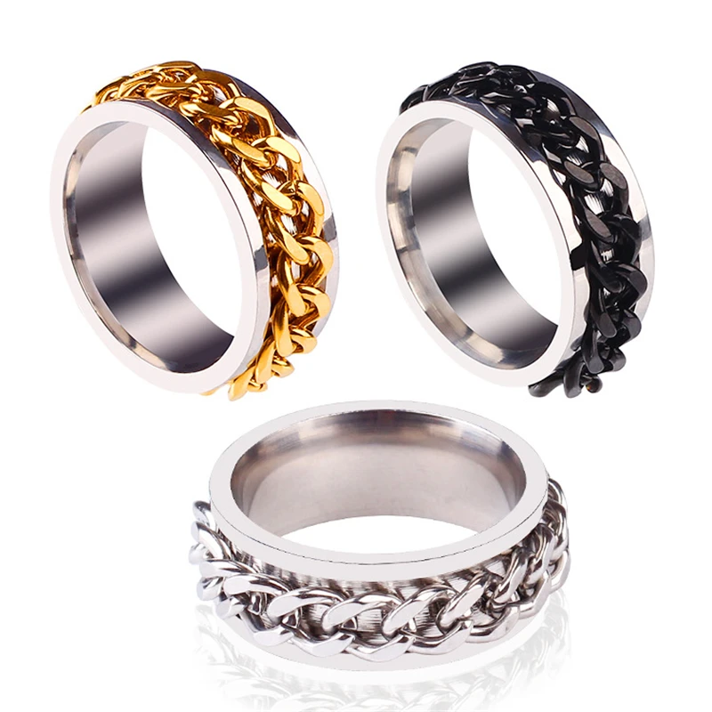

Rotatable Spinner Chain Punk Ring for Women and Men Titanium Steel Rotatable Chain Band Ring Wedding Jewelry Gift