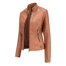 Autumn PU Leather Jacket Women High Street Solid Slim Faux Leather Coats Elegant Moto Biker Jackets Female Outerwear 2021 Winter