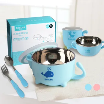 

CHILDREN'S Tableware Set Insulation Bowl Baby Supplementary Food Box Bowl Stainless Steel Shatter-resistant Sucker Bowl