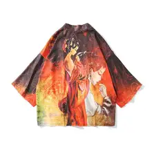 Японский стиль кимоно повседневное мягкое мужское кимоно кардиган изысканный принт кимоно рубашка хип хоп стиль халат платье для мужчин Harajuku