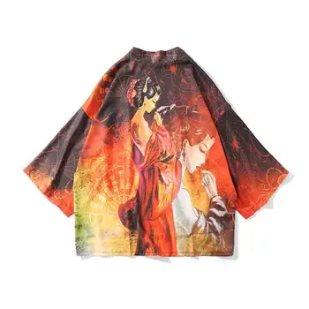 

Japanese Style Kimono Casual Soft Male Kimono Cardigan Exquisite Print Kimono Shirt Hip Hop Style Robe Gown Men Harajuku