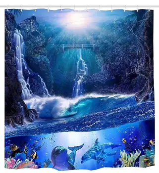 

Dream Marine Life Dolphin Animals Shower Curtain Design Polyester Waterproof Fabric with 12 Rust Proof Hooks,ches