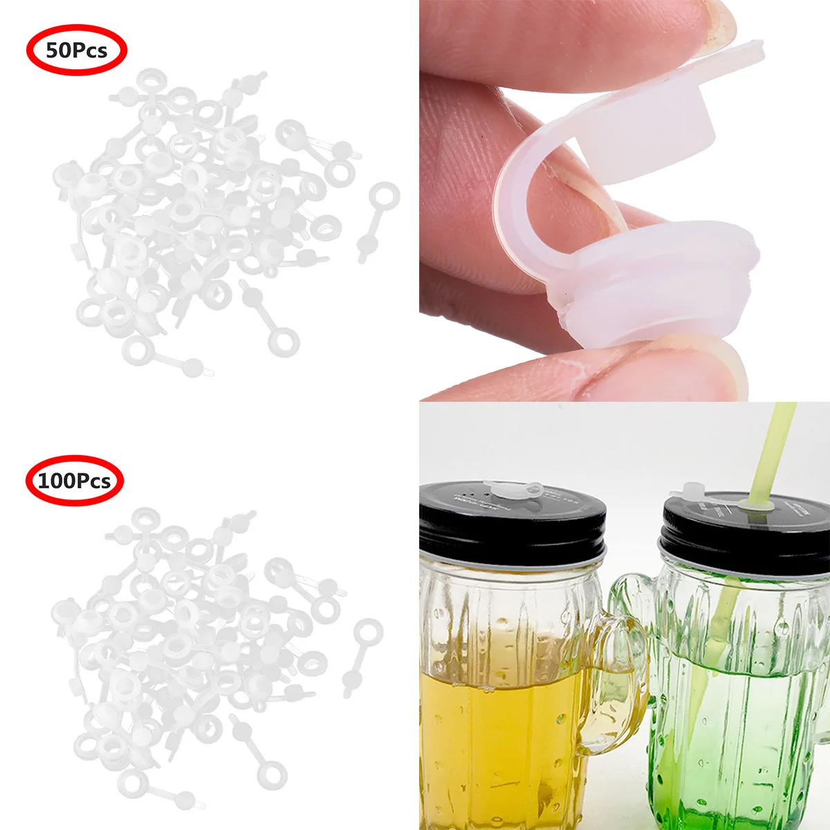 CHICTRY Silicone Straw Hole Grommets with Attached Plugs for Mason Jar Lids Sauerkraut Kimchi Fermenter Homebrewing Wine and Beer Making Bucket Fermentation Airlock White 50Pcs 