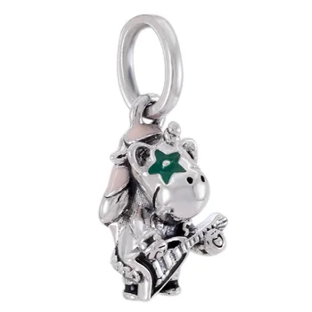 

New 925 Sterling Silver Bead Charm Green Enamel Bruno The Unicorn Punk Band Pendant Beads Fit Bracelet Diy Jewelry