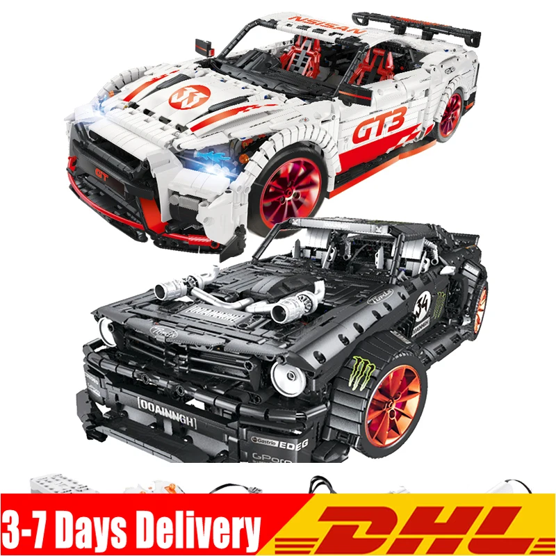 

23009 Ford Mustang Hoonicorn RTR V2 Racing Car with power function led light Technic 20102 MOC-22970 building block bricks Kids