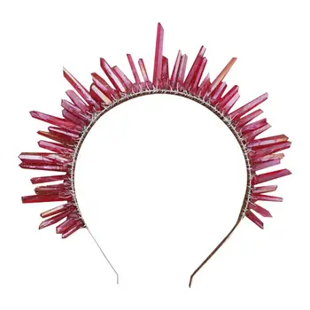 

2020 Princess Handmade Raw Quartz Boho Tiara Crown Gradient Faux Crystal Hair Hoop