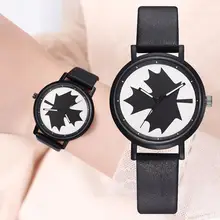 PU Fashion Unique Ladies Watch with Maple Leaf Pattern Round Dial Faux Leather Strap No Number Quartz Wrist Watch zegarek damski faux leather strap watch with effiel tower face