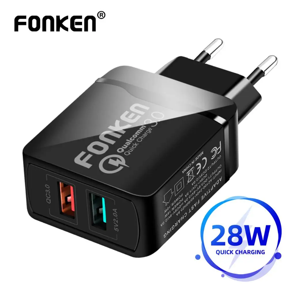 FONKEN Quick Charge 3,0 USB зарядное устройство 2 порта QC3.0 2,0 Быстрая зарядка для телефона с европейской вилкой Универсальный двойной Мобильный планшет USB настенный адаптер