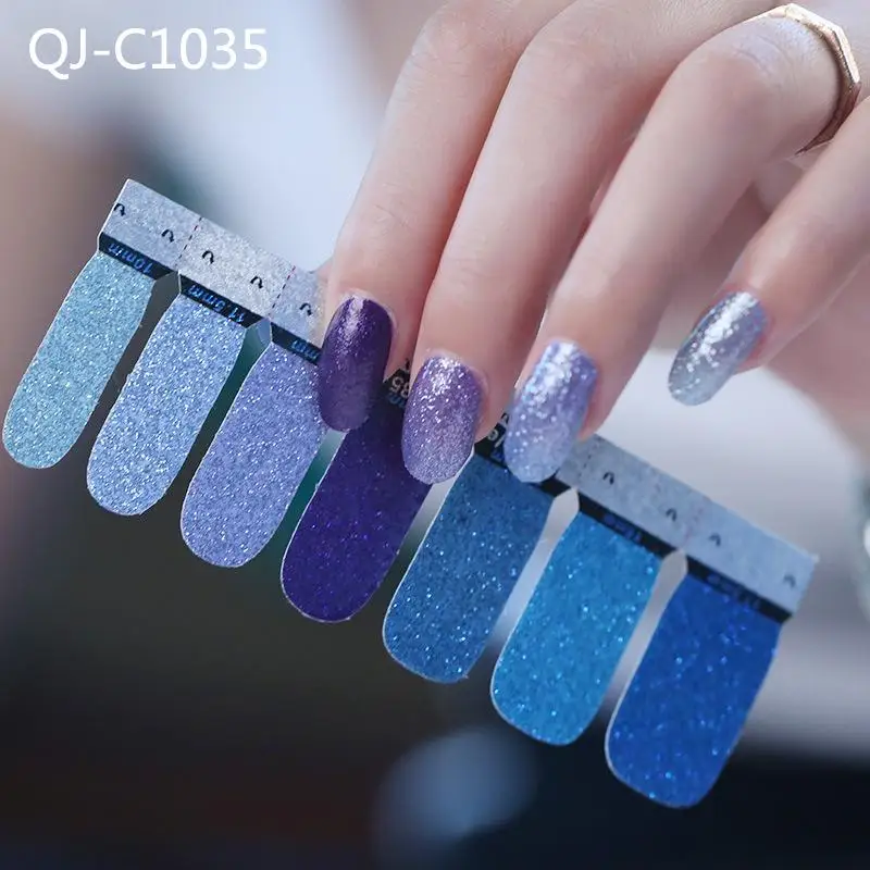 Блестящий Порошок градиентные цветные наклейки для ногтей накладные ногти лак стикер DIY самоклеющиеся клей для ногтей украшения красоты - Цвет: QJ-C-1035