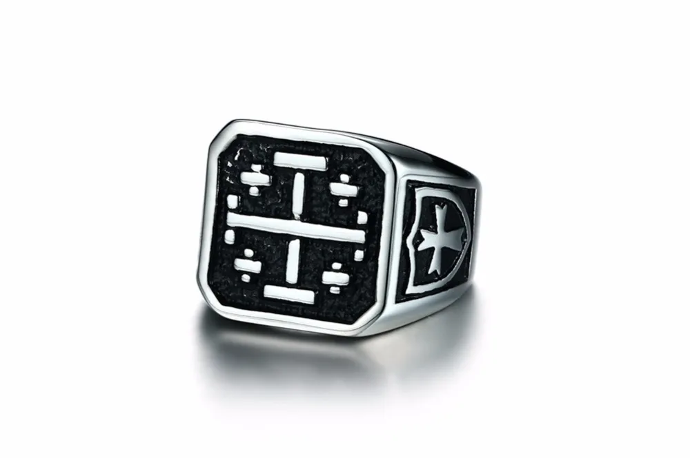 Jerusalem Cross Medieval Signet Ring for Men Solid Stainless Steel Vintage Jewelry Anel Aneis Masculinos Anillos 14