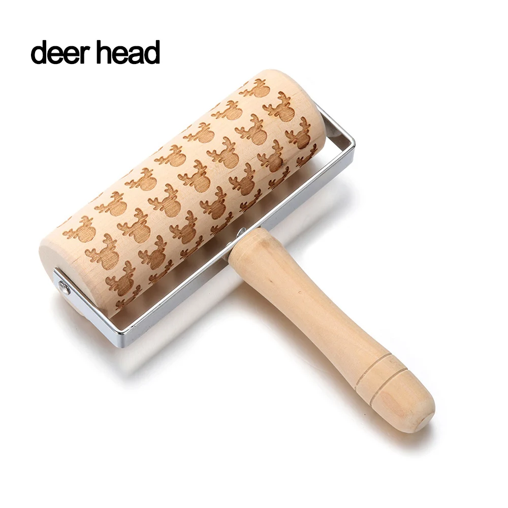 deer head 1 шт 5 типов Рождественская Снежинка Лось тисненая скалка для выпечки печенья печенье, фондан, пирог тесто гравировкой ролик 14*18 см - Цвет: deer head